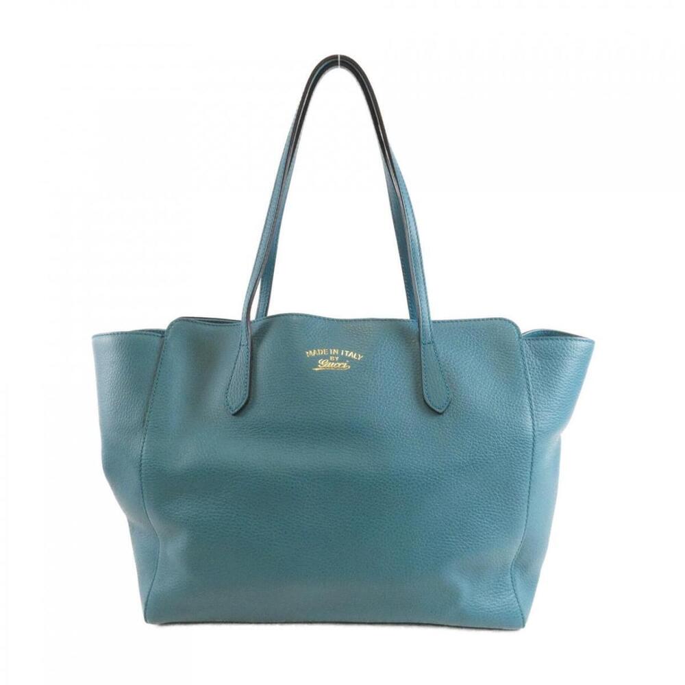 Gucci Swing leather tote bag Gucci Logo stamp teal pebbled Blue